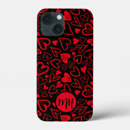 Funda Para iPhone 13 Mini Monograma de corazones divertidos en el caso del t