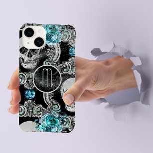 Funda Para iPhone 14 De Case-Mate Monograma de cráneo floral azul
