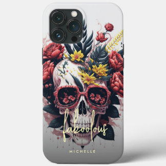 Funda Para iPhone 13 Pro Max Monograma de cráneo floral Fabooloso Halloween