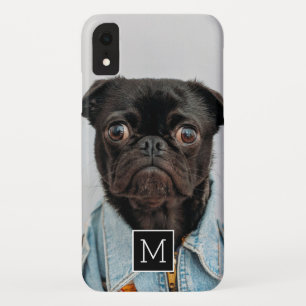 Funda Para iPhone XR Monograma de Cuadrado Blanco y Negro añade tu foto