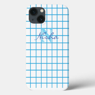 Funda Para iPhone 13 Monograma de Cuadro Azul