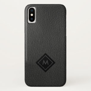 Funda Para iPhone X Monograma de cuero falso gris oscuro