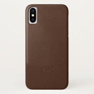 Funda Para iPhone X Monograma de cuero falso marrón