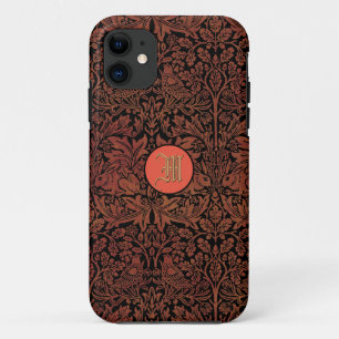 Funda Para iPhone 11 Monograma de cuero falso William Morris Brer Rabbi