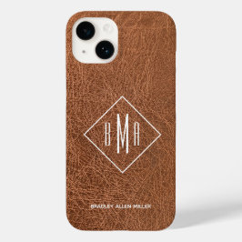 Funda Para iPhone 14 De Case-Mate Monograma de cuero marrón falso