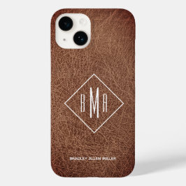 Funda Para iPhone 14 De Case-Mate Monograma de cuero marrón rústico
