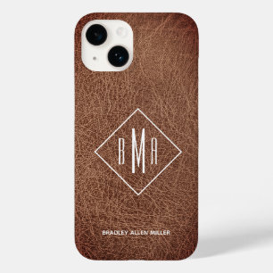Funda Para iPhone 14 De Case-Mate Monograma de cuero marrón rústico
