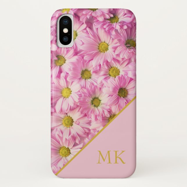 Funda De Case-Mate Para iPhone Monograma de daisies rosados (Reverso)