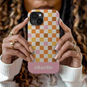 Funda Para iPhone 15 Monograma de damero retro de moda