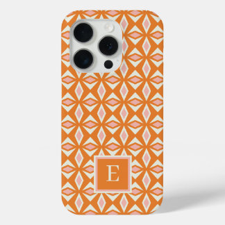 Funda Para iPhone 15 Pro Monograma de Diamante Naranja Rosa Rubor