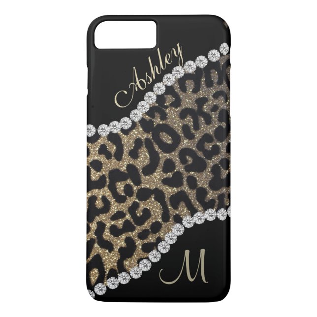 Funda De Case-Mate Para iPhone Monograma de diamante y leopardo (Reverso)