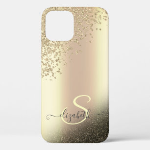 Funda Para iPhone 12 Monograma de Diamantes Brillantes Dorados Geniales
