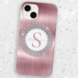 Funda Para iPhone 14 De Case-Mate Monograma de diamantes Metalizado rosados de lujo 