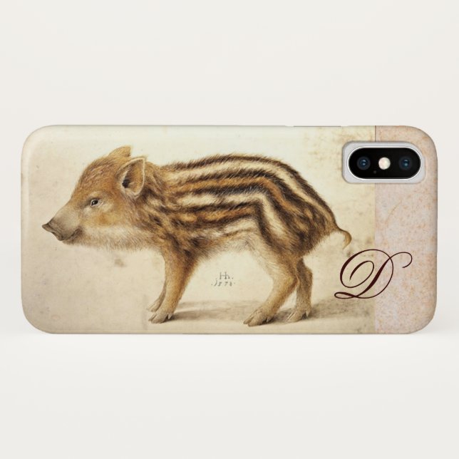 Funda De Case-Mate Para iPhone Monograma de dibujo de animales WILBOAR PIGLET (Reverso (horizontal))
