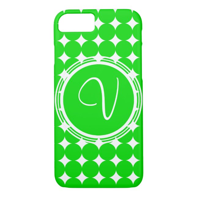 Funda De Case-Mate Para iPhone Monograma de dot de polka verde (Reverso)
