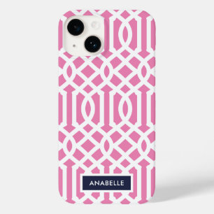 Funda Para iPhone 14 De Case-Mate Monograma de enrejado rosa y azul marino