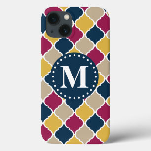 Funda Para iPhone 13 Monograma de entramado marroquí de la marina de Fu
