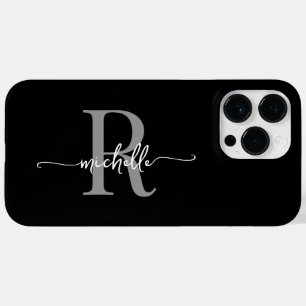 Funda Para iPhone 14 Pro Max De Case-Mate Monograma de escritura moderno gris negro con esti