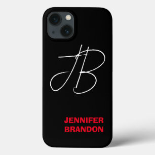 Funda Para iPhone 13 Monograma de escritura rojo negra Añadir nombre