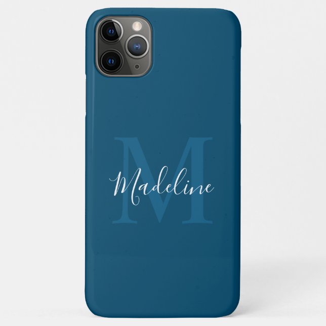 Funda De Case-Mate Para iPhone Monograma de escritura simple de Navy Blue Elegant (Reverso)
