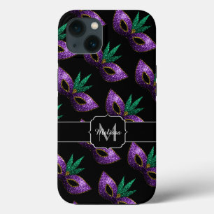 Funda Para iPhone 13 Monograma de espárragos verdes morados de la másca