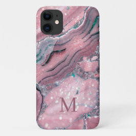 Funda Para iPhone 11 Monograma de espuma de cuarzo de ácaros rosados de