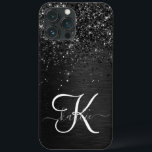 Funda Para iPhone 13 Pro Max Monograma de espuma de Purpurina negro personaliza<br><div class="desc">Personalice fácilmente este elegante diseño de estuches de teléfono de moda con purpurina brillante negro de bonito sobre fondo metálico cepillado negro.</div>