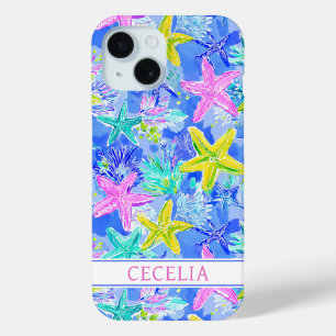 Funda Para iPhone 15 Monograma de Estrella de Mar Acuarela