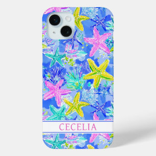Funda Para iPhone 15 Mini Monograma de Estrella de Mar Acuarela