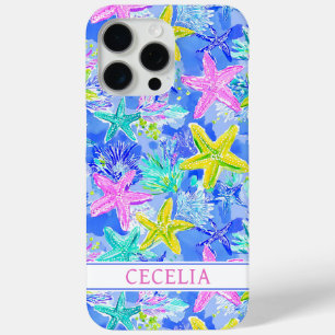 Funda Para iPhone 15 Pro Max Monograma de Estrella de Mar Acuarela 
