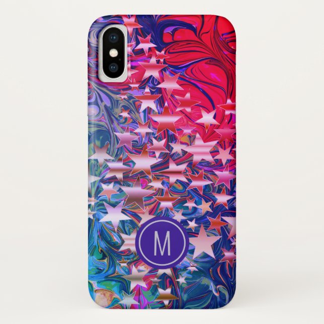 Funda De Case-Mate Para iPhone Monograma de estrellas abstractas de estilo (Reverso)