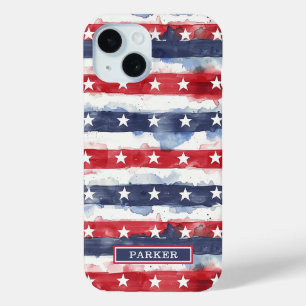 Funda Para iPhone 15 Monograma de Estrellas y Franjas