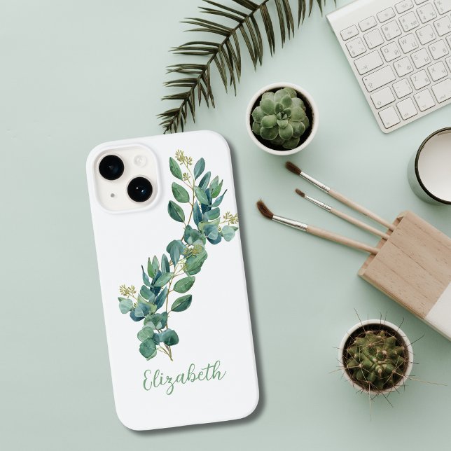 Funda De Case-Mate Para iPhone Monograma de eucalipto Botánico Verde (Eucalyptus Greenery Botanical Monogrammed iPhone Case)