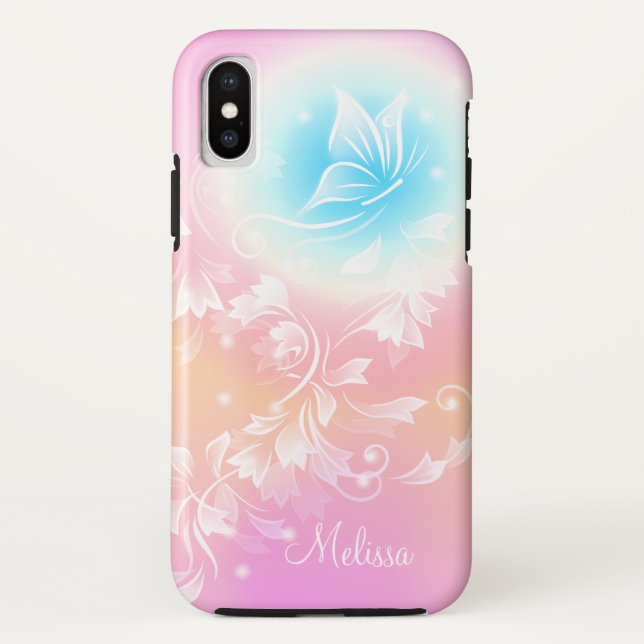 Funda De Case-Mate Para iPhone Monograma de Fantasía Floral Rosa Girona Cute (Reverso)