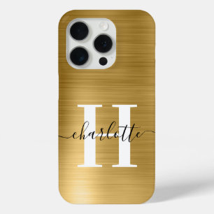 Funda Para iPhone 15 Pro Monograma de firma moderna con lámina de oro
