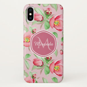 Funda Para iPhone X Monograma de Flor de Manzano Rosa