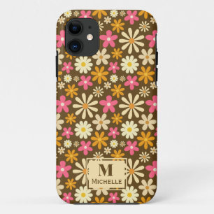 Funda Para iPhone 11 Monograma de flor hippie groovy de moda retro 70