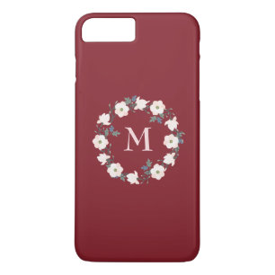Funda Para iPhone 8 Plus/7 Plus Monograma de flor rosa de Rubor borgoñona