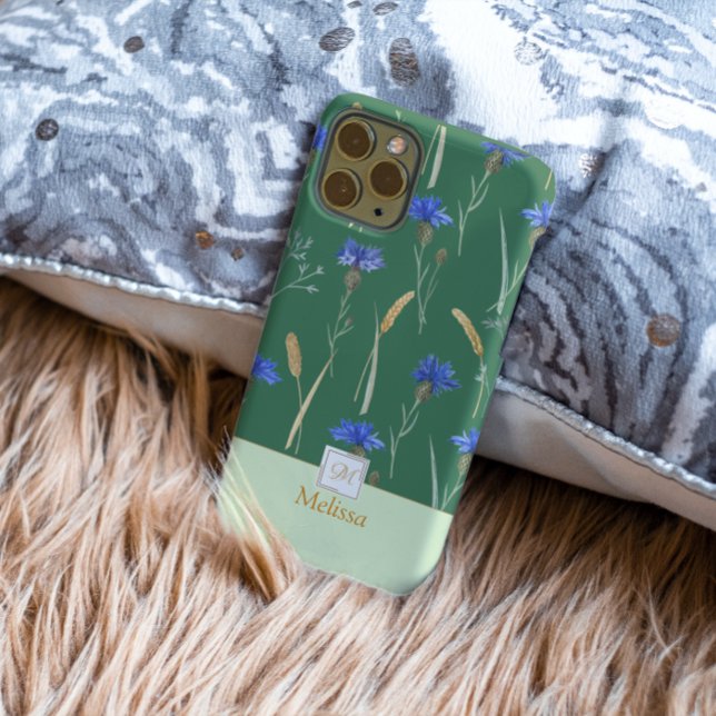 Funda De Case-Mate Para iPhone Monograma de flor salvaje floral verde (Subido por el creador)