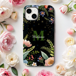 Funda Para iPhone 14 De Case-Mate Monograma de flor silvestre cutáneo de flor negra