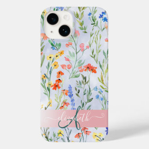 Funda Para iPhone 14 De Case-Mate Monograma de flor silvestre de primavera colorida