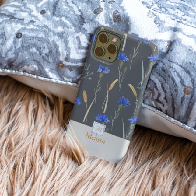 Funda De Case-Mate Para iPhone Monograma de flor silvestre gris floral (Subido por el creador)