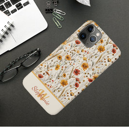 Funda Para iPhone 11 Pro Monograma de Flor Silvestre Rústico - Patrón Flora