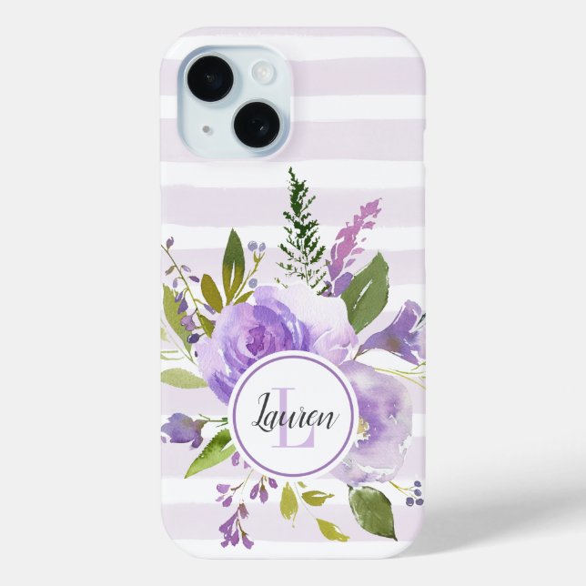 Funda De Case-Mate Para iPhone Monograma de Floral y Tiras Lilac (Reverso )