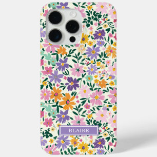 Funda Para iPhone 15 Pro Max Monograma de Flores Ditsy Moradas