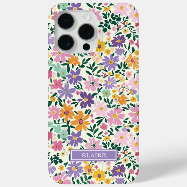 Funda De Case-Mate Para iPhone Monograma de Flores Ditsy Moradas (Reverso )