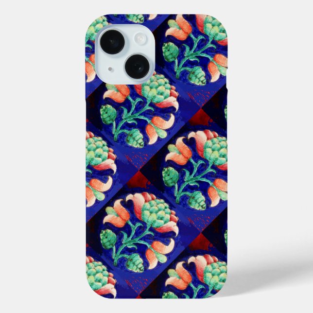 FUNDA DE Case-Mate PARA iPhone MONOGRAMA DE FLORES VERDE AZUL ROJO (Reverso )