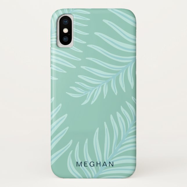 Funda De Case-Mate Para iPhone monograma de follaje pastel tropical (Reverso)