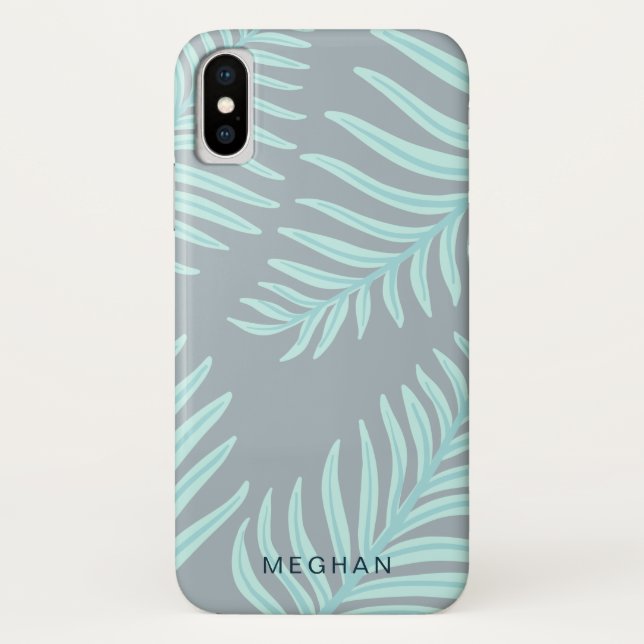 Funda De Case-Mate Para iPhone monograma de follaje pastel tropical (Reverso)
