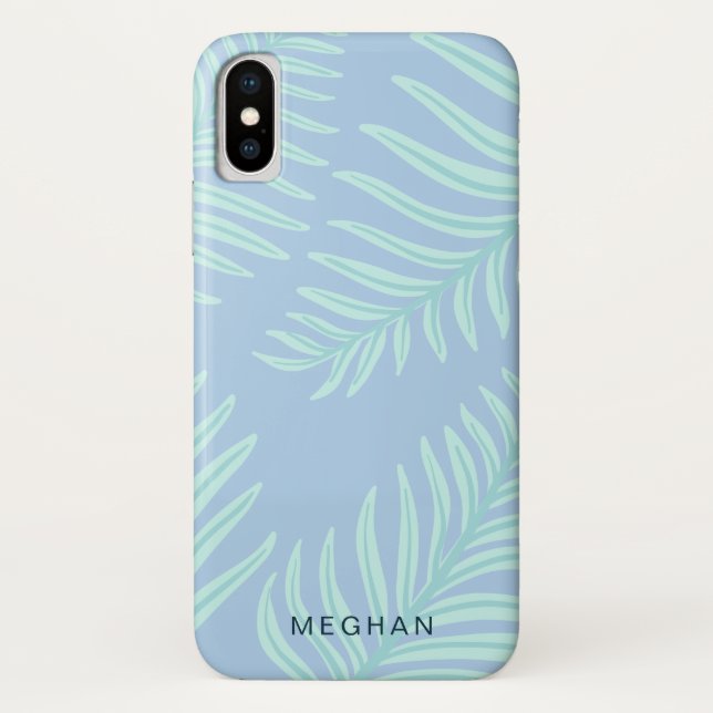 Funda De Case-Mate Para iPhone monograma de follaje pastel tropical (Reverso)